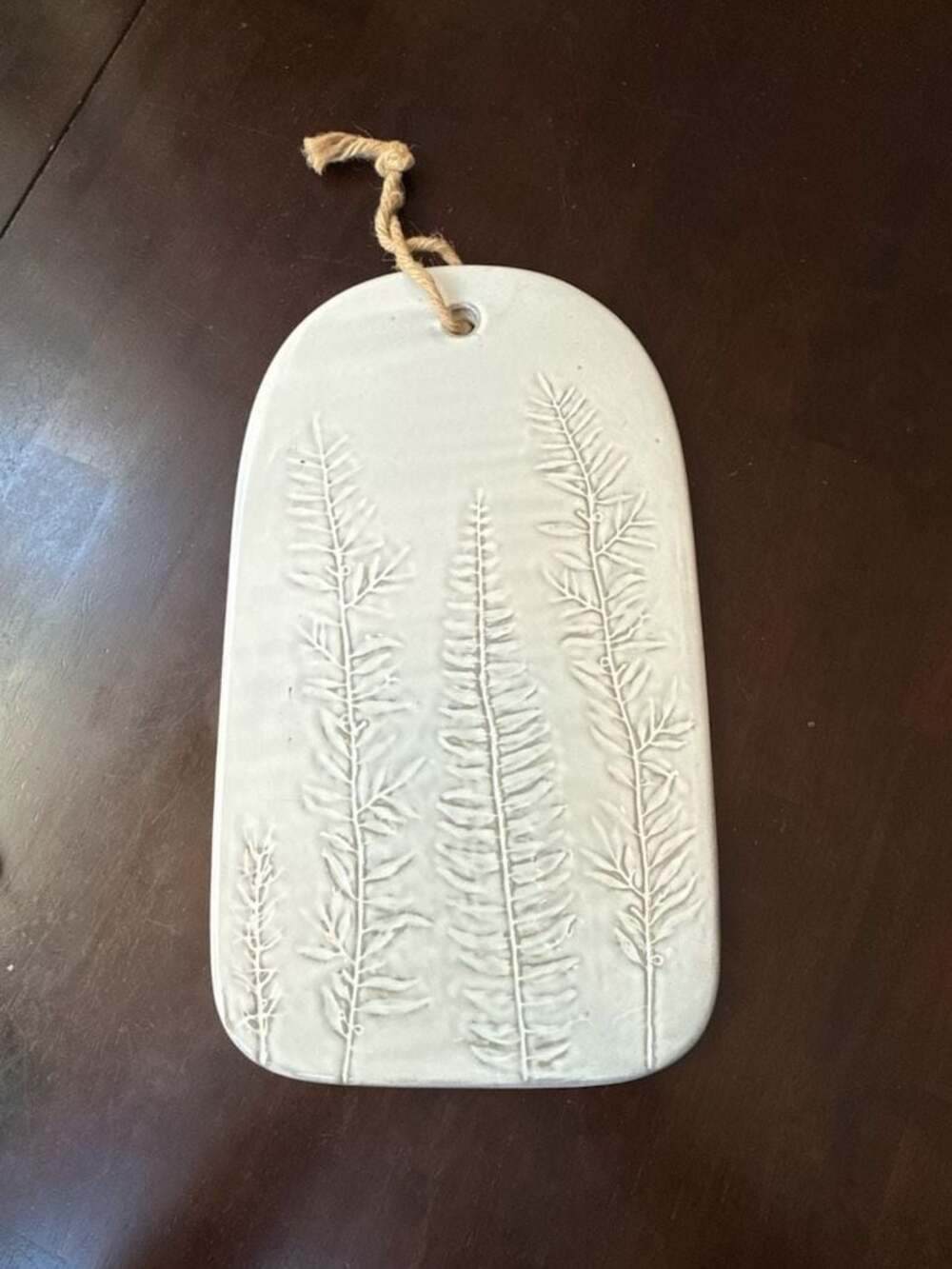 Creative Co-op Stoneware Serving Board with Embossed Fern Frond Detail